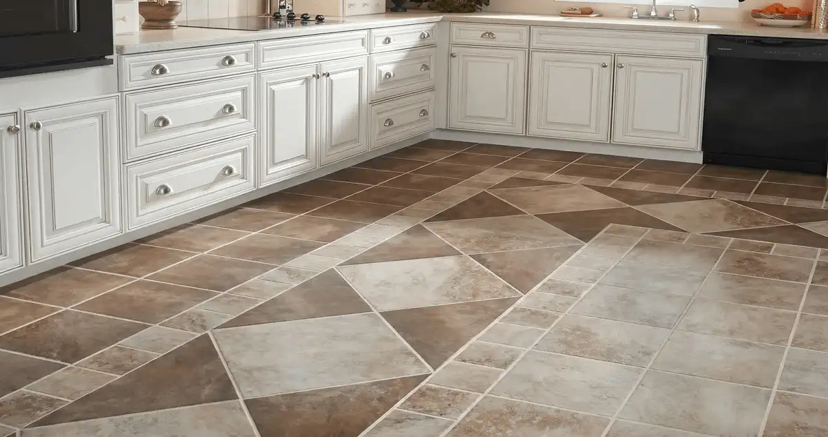 Kitchen with white cabinets and a professionally installed tile floor in Bakersfield, CA